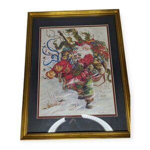 Windswept Magic by Peggy Abrams Gold Tone Framed & Matted 15" x 19.5" Santa